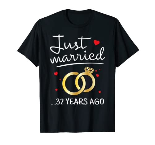 Appena sposato 32 Anni fa Regalo divertente per il 32 ° anniversario di coppia Maglietta