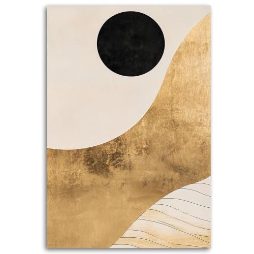 Cuadro abstracto moderno para renovar el salón, lienzo dorado y negro BOSKMS sin marco