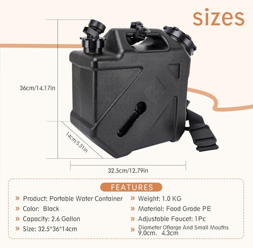 Camping Water Jug, 2.6 Gallon (10L) Camping Water Container, Portable Emergency Campings Water Tank, BPA Free Water Storage With Spigot No Leakage For Camping, Outdoor Hiking, BBQ, Picnic - Image 4
