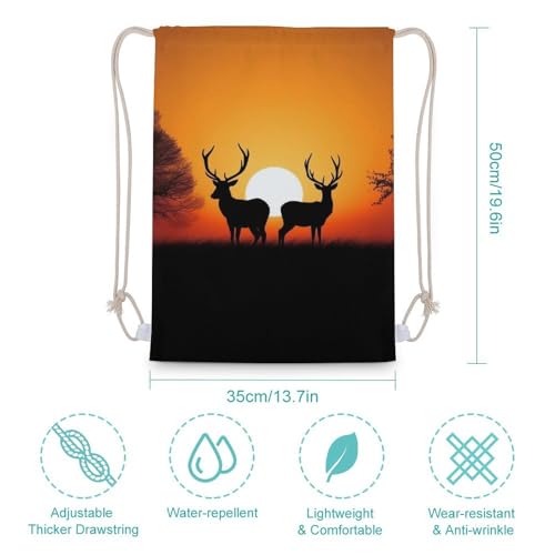 Nature Sunset Deer Drawstring Backpack - Large Capacity Gym Sack Sports Travel Bag for Beach, Yoga, Camping2
