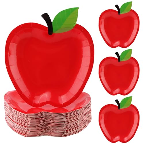 Anscuto 50PCS Red Apples Party Paper Plates Decorations Back to School Paper-Plates First-Day of School Party Disposable Tableware Plate for Christmas Kindergarten Preschool Decoration