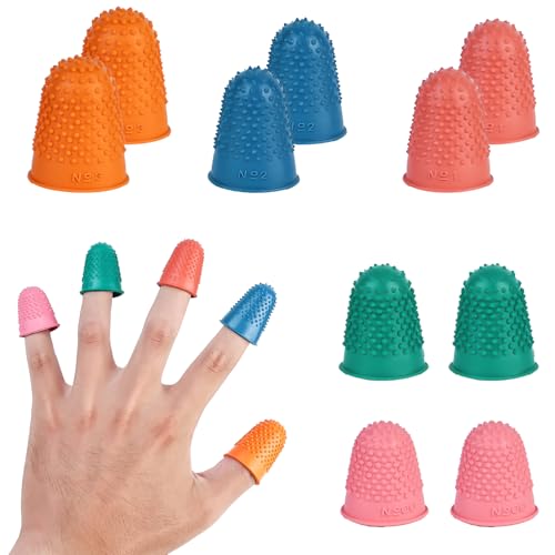 Oslynia - Oslynia 10 Pcs Rubber Finger Thimble, 5 Sizes Colors Finger Protector, Finger Cots, Anti Slip and Heat Rubber Finger Tips, Thimbles for Hand Sewing, Cutting, Sorting Paper, Money Counting, Crafts