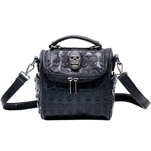 XingChen Women Studded Skull Gothic Crossbody Shoulder Bag Travel Leather Small Handbag Cellphone Purse