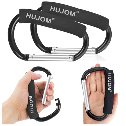 Image of Stroller Hooks 2 Pcs Large Carabiner Clips for Hanging Diaper Bags, Purse Grocery, and Shopping Bags. Heavy Duty Universal Climbing Clips Best Mommy Accessories for Outdoor, Camping and Hiking.