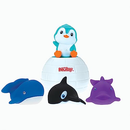 Image of Nuby Pop-Up Penguin Bath Toy with 3 Bath Squirters - Baby Bath Toy for Boys and Girls 6+ Months