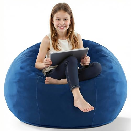 HABUTWAY 2FT Bean Bag Chair, 2' Beanbags Small Bean Bag Chairs with Filling, Teardrop Bean Bag Chair Luxurious Velvet Ultra Soft Fur with Removable Cover (Blue)