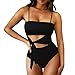 Viottiset Women's Bandeau One Piece Swimsuit Strapless Tie High Cut Out Bathing Suit Black Medium