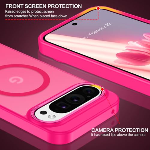 BENTOBEN Magnetic for Google Pixel 9 Pro XL Case, Pixel 9ProXL Phone Case Compatible with MagSafe, Translucent Matte Slim Shockproof Protective Magnetic Cover for Google 9 ProXL 6.8 inch, Hot Pink