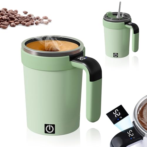 Fuerdich Self Stirring Mug, 380Ml Automatic Mixing Cup, Automatic Mixing Cup with LCD Temperature Display, Electric Stirring Mug for Coffee, Protein Shakes, Matcha, and More (Green)