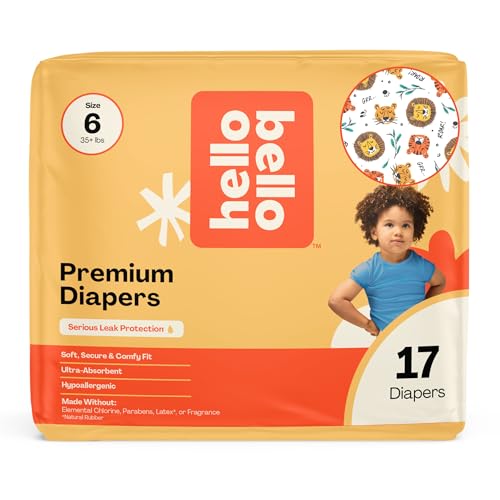 Image of Hello Bello Diapers, Size 6 (35 lbs) Wild Cats, 17 Count of Premium Disposable Baby Diapers, Hypoallergenic with Soft, Cloth-Like Feel