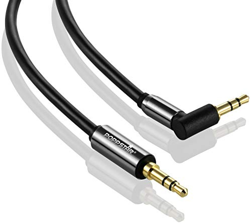 POPPSTAR 3m AUX 3.5mm Stereo Audio Cable (straight to angled 90°, gold plated), speaker cable for headphones smartphone
