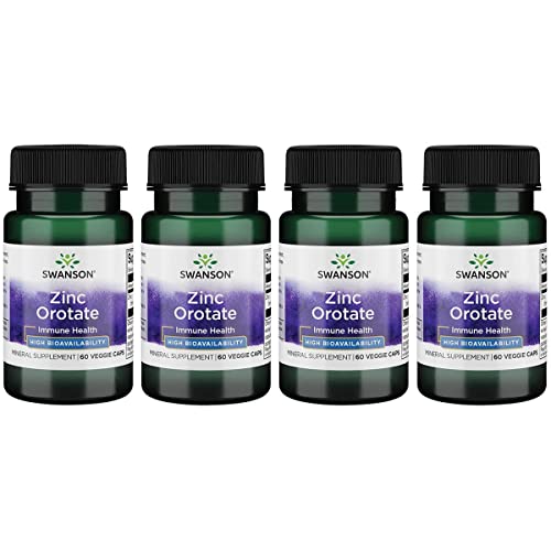 Swanson Zinc Orotate 10 Milligrams Elemental Zinc 60 Veg Capsules 4 Pack