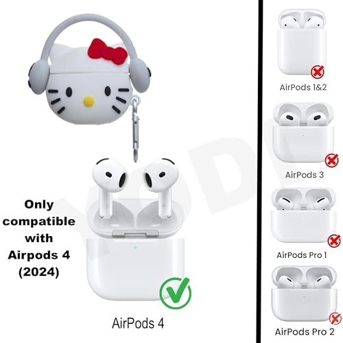 Image of YODI Case Cover for Airpods Pro|Pro 2|Airpods Pro 3|Airpods 4 Pouch, Silicone Cases with Cleaner Kit 360 Drop Protection,Shock-Resistant ((White-Kitty), Airpods 4)