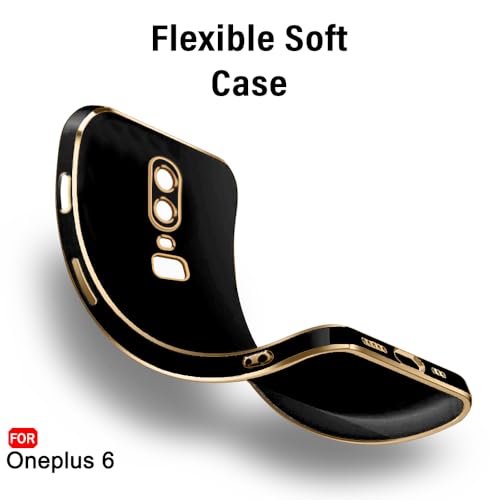 Image of TheGiftKart Luxurious Golden-Plated Back Cover Case for OnePlus 6 | Raised Lips for Camera & Screen Protection | Shockproof Design | Stylish Back Cover Case for OnePlus 6 (TPU, Black)