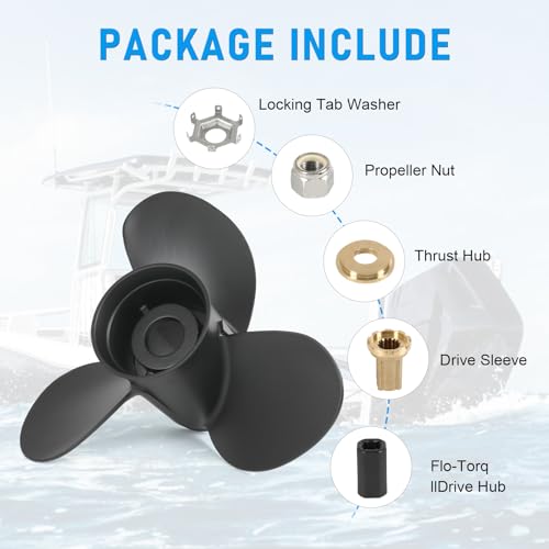 Image of 48-77344A45 Outboard Boat Propeller 13 1 /4 x17 Pitch Replacement for Mercury 60 75 90 100 115 hp, 15 Spline Tooth, RH, 13.25 x 17P