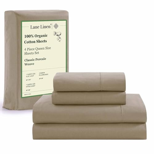 LANE LINEN 100% Organic Cotton Sheets Set Pure Long- Staple Percale Weave - Bedding for Bed Fits Mattress Upto 15