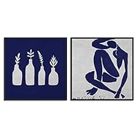 2 Piece Framed Canvas Wall Art Blue Vase Pattern Canvas Prints Home Artwork Decoration for Living Room,Bedroom - 16