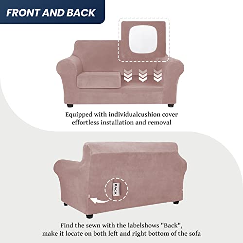 Asnomy Sofas Covers For 2 Cushion Couch Loveseat Cover Velvet Stretch Slipcover For Dogs Cats,2 Seat Cushion Furniture Protector Machine Washable（Medium，Pink） #TOP5