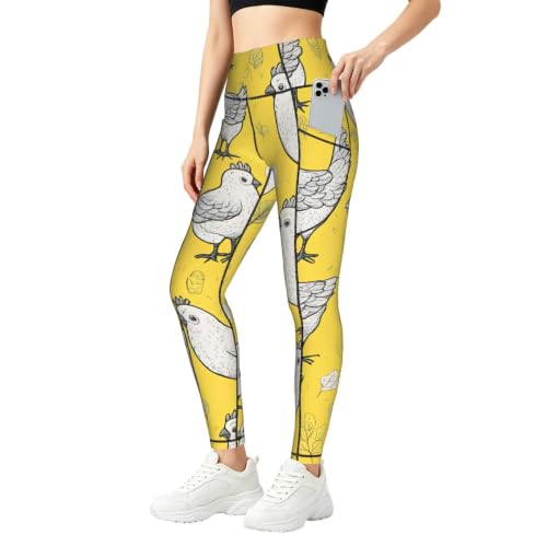 Leggings amarillos con estampado de pollo para mujer conjuntos de entrenamiento estilo diario activo