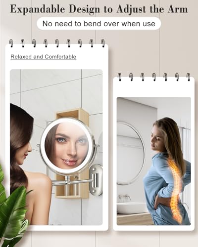 Image of 20X 9 inch Wall Mounted Magnifying Makeup Mirror with Light Height Adjustable