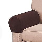 Real Velvet Armrest Covers for Chairs and Sofas Couch Arm Covers for Sofa Thickened Velvet Armrest Covers Anti-Slip Furniture Protector Washable Armchair Slipcovers for Recliner Set of 4, Brown
