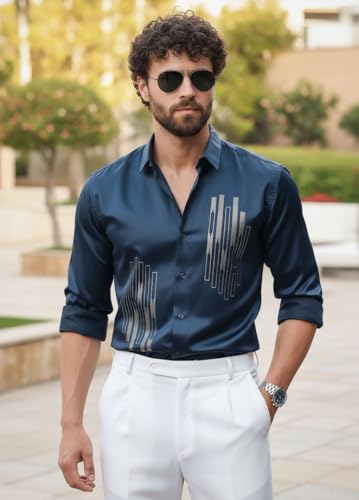 Image of IndoPrimo Men's Stylish Satin Shirt for Party and Casual Wear - Exclusive Designer Full Sleeve Shirt for Men - Pilar