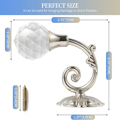 Creatyi 4 PCS Clear Crystal Curtain Holdbacks Tassel Holder Curtain Tieback Hook Curtain Tiebacks Curtain Hooks (Silver)