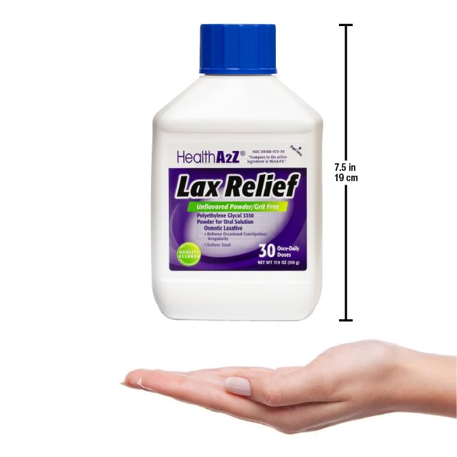 Image of HealthA2Z Lax Relief | Unflavored Powder /Grit Free | 17.9 OZ (510 g) | Polyethlene Glycol 3350, 17G | Powder for Oral Solution | Osmotic Laxative | Constipational Relief | Softens Stool (17.9 OZ)