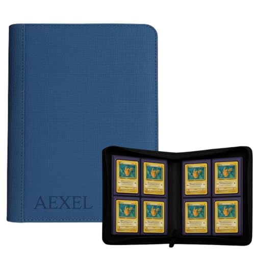 Image of Top Loader Card Binder, 112 Card Capacity, 4 Pocket Zipper PU Armoured Material For Trading Cards, Sports Cards, TCG Cards (Denim Blue)