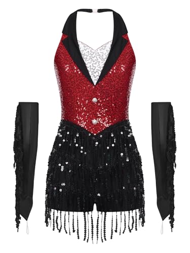 Body danse moderne femme avec gants et franges pour gala et compétition