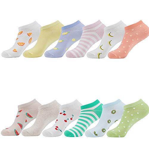 M MONFOOT Women's 12 Pairs Colorful Patterned Fun Dress Ankle Socks (Option 1 (12 Pairs))