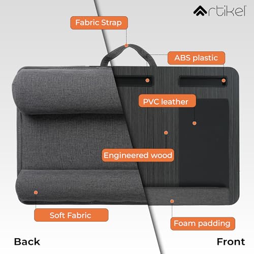 Image of Artikel Lap Desk Pillow for Laptop - Fits Up to 17 inch Laptop Portable Bed Desk Tray Built-in Mouse pad& Wrist Support-Wooden Lapdesk for Work from Home & Study with Cushion (Black)