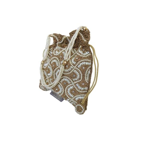 CRAFT BAZAAR Indian Potli Bags For Wedding And Party, Beaded Drawstring Purse, Wristlet Purses For Women, Copper, Medium - Image 5
