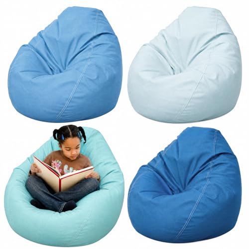 Chicplaid 4 Pcs Classroom Teardrop Bean Bag Chair Covers (No Filler) 2832 Inch Fabric Floor Cushion Removable Covers for Reading Nooks Library Kids Playrooms and Stuffed Storage Seating Decor