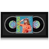 DUENPY Vinyl Record Display Frame 15.6x31.5 Inches Display Record Album and 12.5x12.5 Album Cover Art Wall Mount Double Black Mat