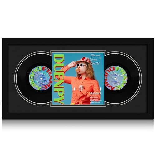 Image of DUENPY 15.6x31.5 Vinyl Frame For 12.5x12.5 Cover Double Black Mat | Displays 12.5x12.5 Album Cover Art, Supports Wall Mounting For Home Music-Themed Wall Decor.