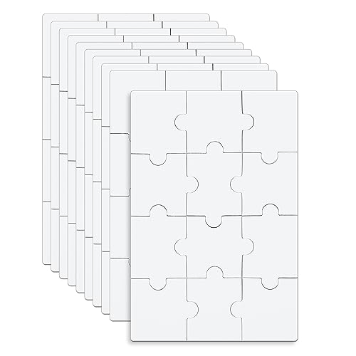 10 Sheets Blank Jigsaw Puzzles, 3.9 x 5.9 Inch 12 Piece Blank Puzzle Set Paintable Puzzle Blank Puzzle DIY Fun All White Puzzle for Activity Birthday Party Favors Craft