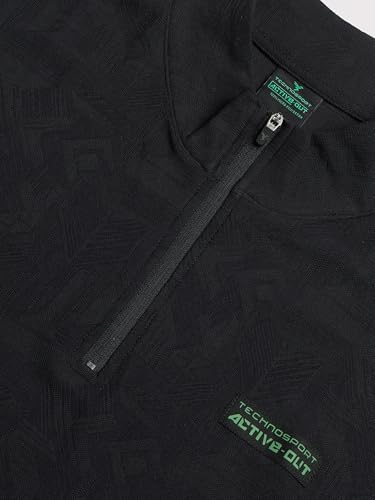 Image of TECHNOSPORT Men's Regular Fit Self Design High Neck Active Out T-Shirt for Casual Wear, Gym and Sports