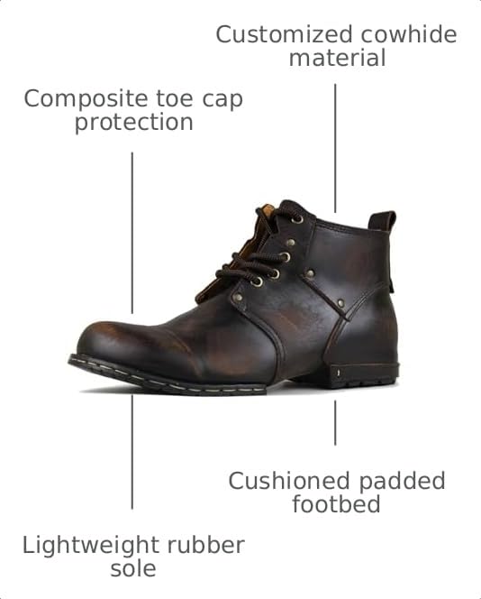 Image of OSSTONE Moto Boots for Men Fashion lace-up Leather Chukka Boots Casual Shoes OS-6015-2-retro-brown-US-R