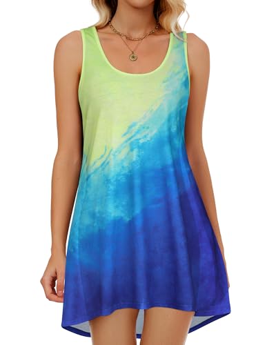 Image of Swimsuit Coverup for Women Bikini Sleeveless Beach Bathing Suit Cover Up | CHICGAL Summer Loose Tank Dress Bikini Beachwear Swimming cover, Vacation Hawaiian Cruise Pool Outfit T shirt Fashion Clothes