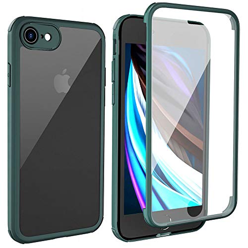 LOFTer iPhone SE 2020 Hülle 360-Grad-Ganzkörper Schutzhülle iPhone 8 Cover Eingebauter Displayschutzfolie Transparent Durchsichtig Schutzhülle für iPhone SE 2020/8 4.7 Zoll Nachtgrün