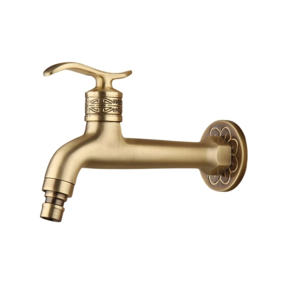 Taps, Decorative Outdoor Garden Faucet Washing Machine Small Tap Only Cold Taps Bathroom Tub Mixer(Long Antique Brass)