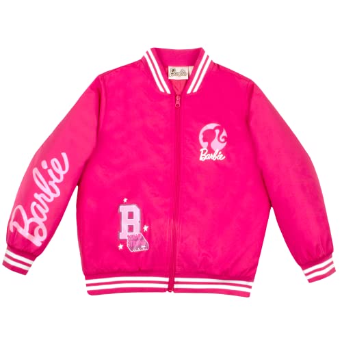 Barbie Girls Bomber Jacket - Zip-Up Varsity Jacket with Girl Power Outerwear