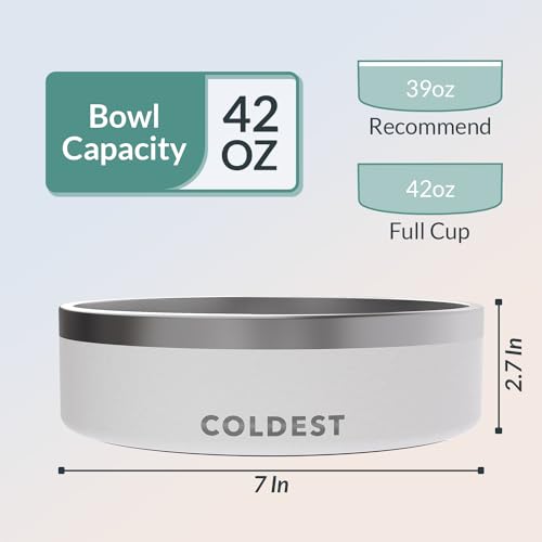 Coldest Dog Bowl - Anti Rust Metal, Non Slip, 3 Layers Insulated Stainless Steel Dog Bowls - Spill Proof & Heavy Duty - Water Bowl for Dogs, Cats & Pets, Dish Washer Safe (42 oz, Epic White) - Image 5