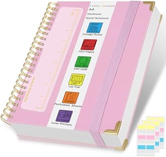 HAUTOCO A4 Notebook, Wirebound Spiral Notebooks with 320 Pages/160 Sheets for Writing, 100GSM Thick Paper, Hardcover Lined Notebook Journal Notepad for Work Office School Business, 29x21.5cm - Pink