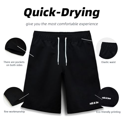 MEILONGER Badehose Jungen 2 in 1 Badeshorts Kinder Schnelltrocknend Boardshorts Bademode Schwimmhosen mit Kompression Innenhose Verstellbare Tunnelzug(Schwarz,176)