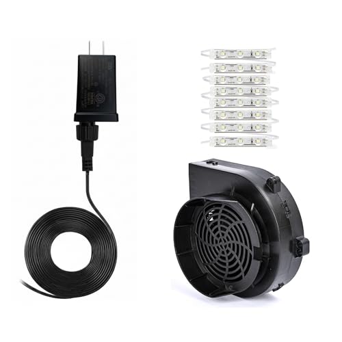 Complete Inflatable Decoration Accessory Set - Fan Blower 12V 1A Air Blower with 8 LED Light String 12V/2A Power Adapter 2-meter Power cords for Christmas Halloween Holiday Inflatables