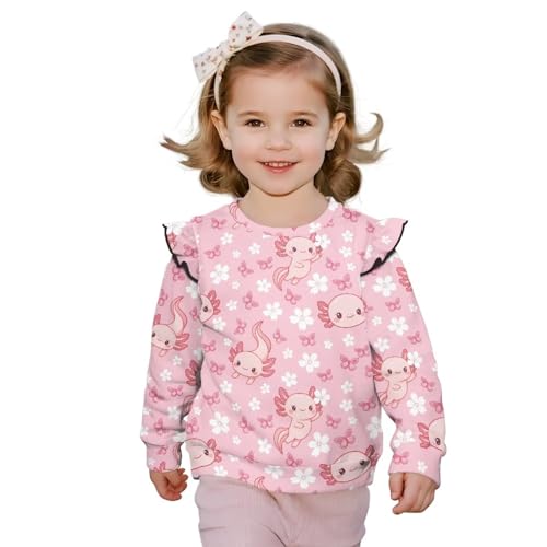 Toddler Baby Girls Sweatshirts Casual Crewneck Ruffle Shoulder Fall Long Sleeve Pullover Shirts Tops for 1-8 Years