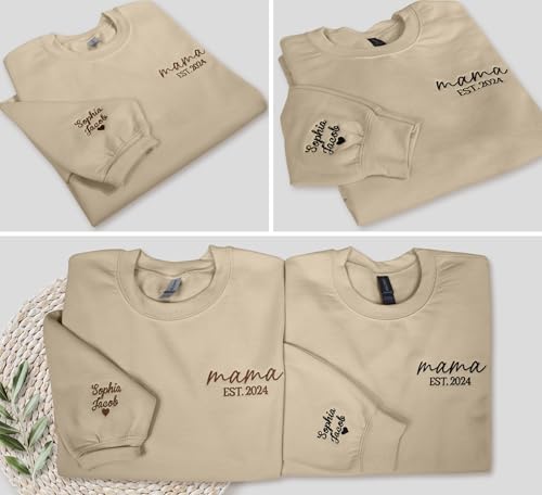 NACRE APPAREL Custom Text Est Embroidered Sweatshirt Hoodie Personalized Embroidery Add Your Name on Sleeve Long Sleeve2