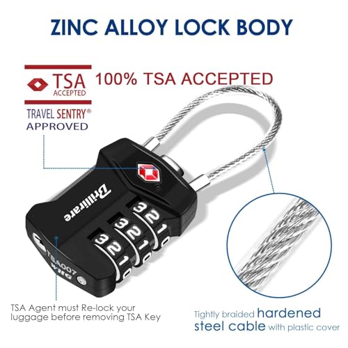 2 Stück TSA-zugelassene Gepäckschlösser, Kombinations-Reise-Kabel-Vorhängeschloss, Legierung, Metall, 3-stelliges wasserdichtes Schloss, TSA-akzeptiert, schlüssellos, rücksetzbares Schloss für